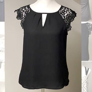 EXPRESS Black Lace Cap Sleeve Top